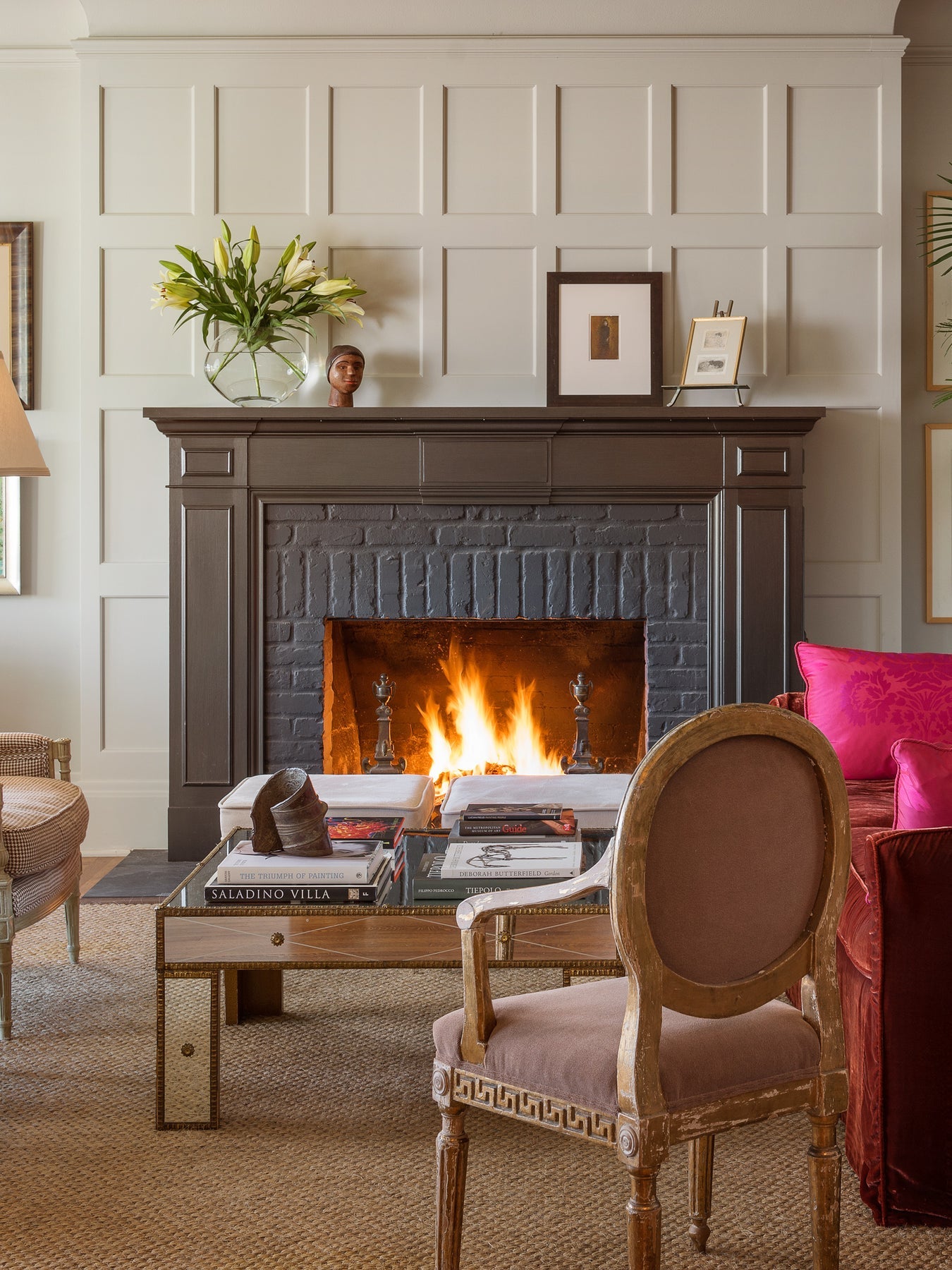Living room with a fireplace surround finished in Metallic Paint