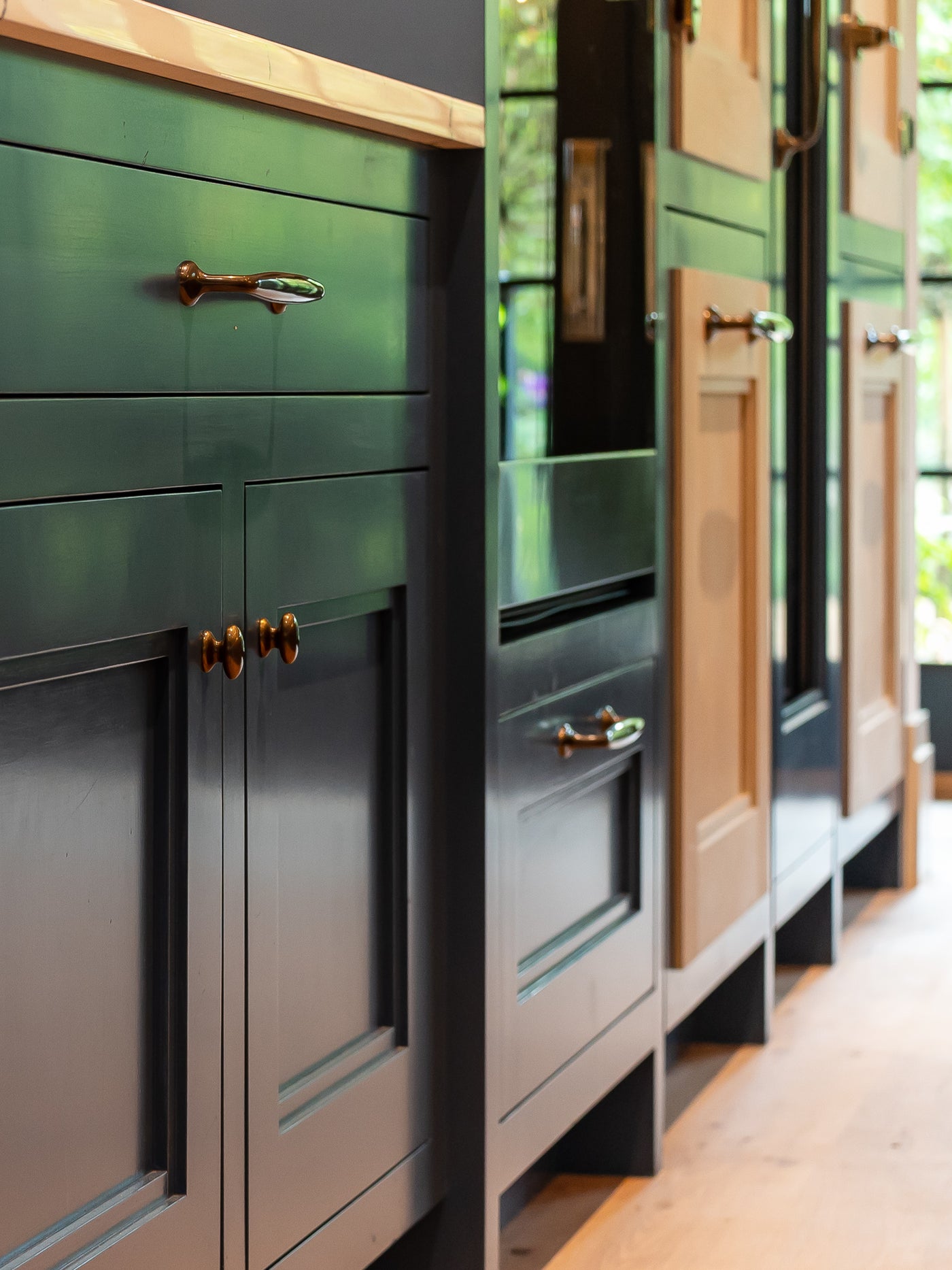 Saturated green cabinet finish in a kitchen